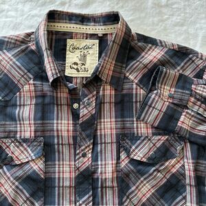 Coastal Men's Pearl Snap Plaid Shirt XXL Blue/Red/White Western Rodeo Casual E16